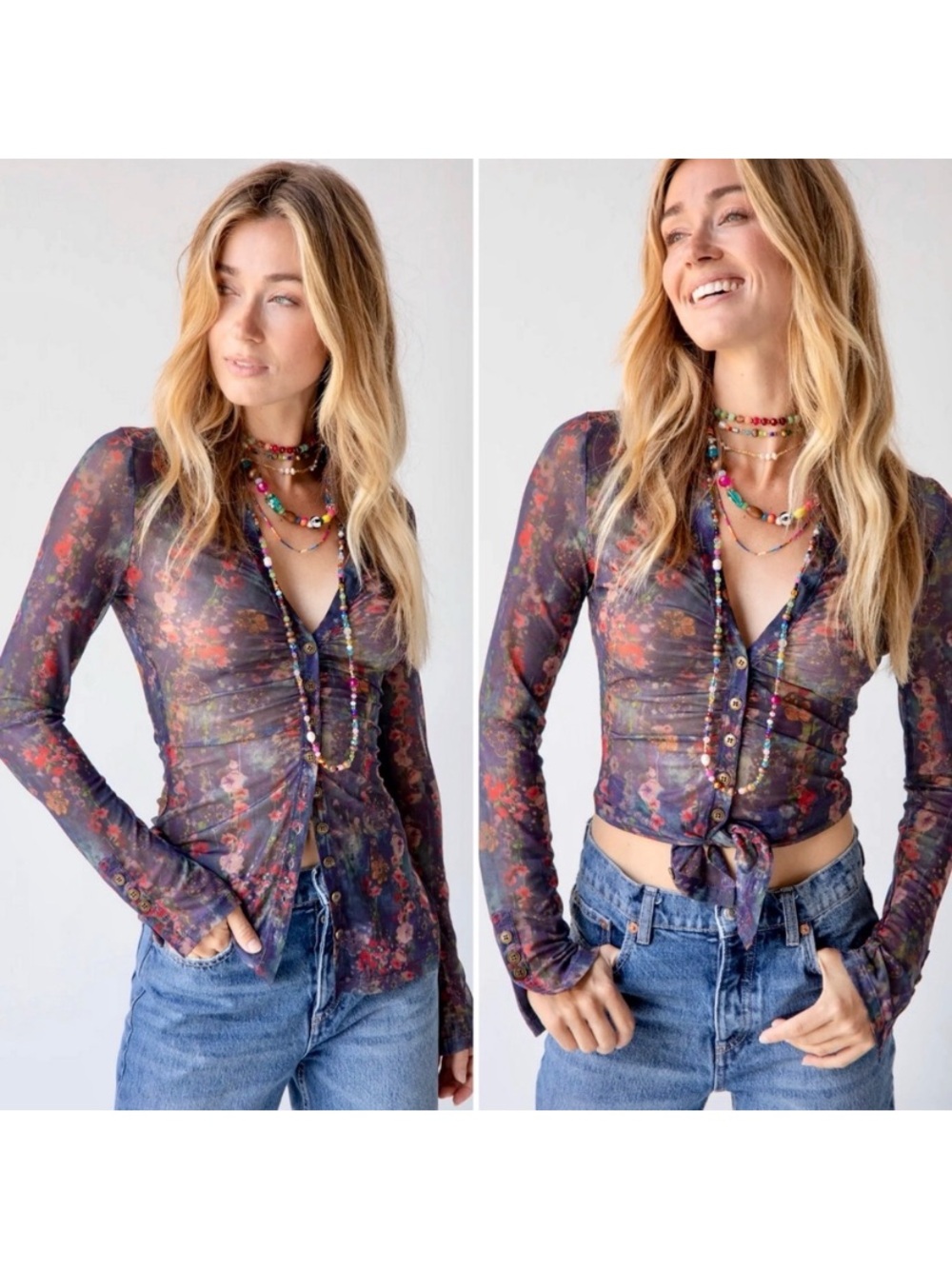 Floral Mesh Button Down